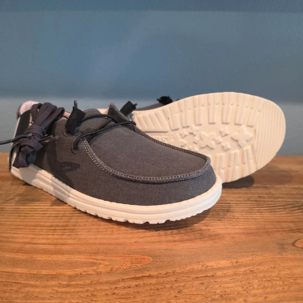 Hey Dude Womens Wendy Chambray Loafers Grey Canvas Slip On Casual Shoes Size 10 - Picture 1 of 12